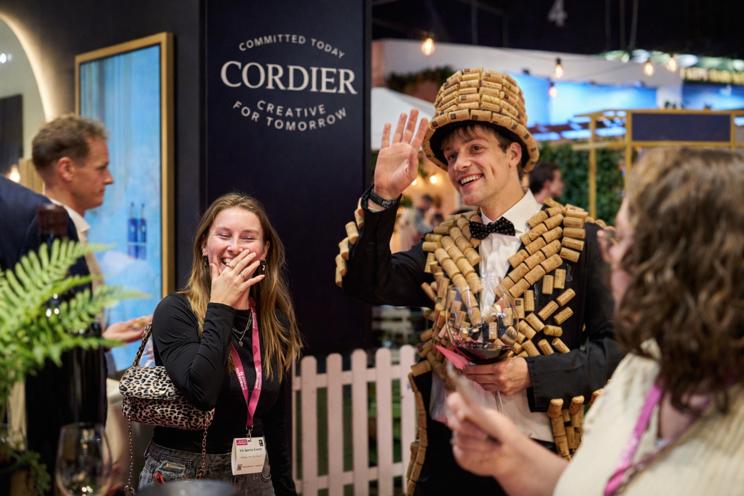 Man in cork outfit at trade show